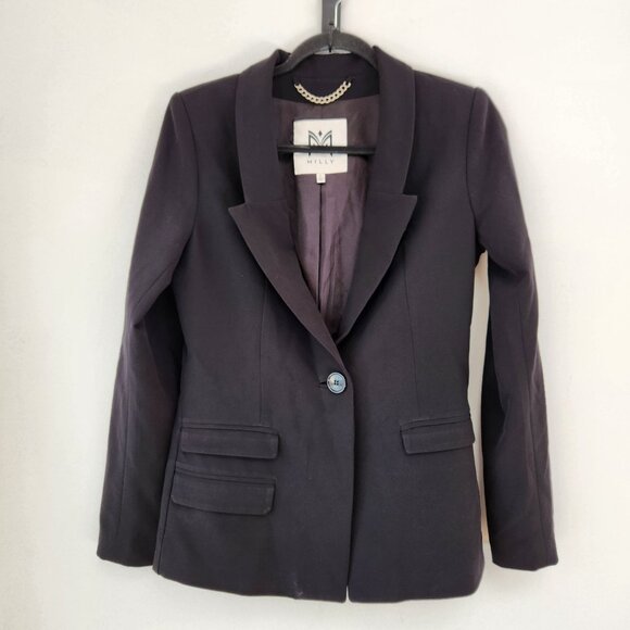 Milly Black Blazer Jacket Longline Cocktail Career Professional Modern Women's 4 - Picture 1 of 6